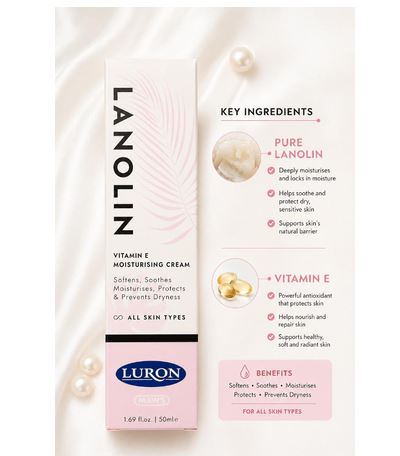 Luron Lanolin Cream with Vitamin E 50g, deeply moisturizing and nourishing cream designed to hydrate and protect the skin