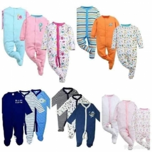 3-Pack Assorted Baby Sleepsuits | Soft Cotton Zip-Up Rompers for Boys, Girls & Unisex | Comfortable & Breathable Sleepwear for Newborns & Infants
