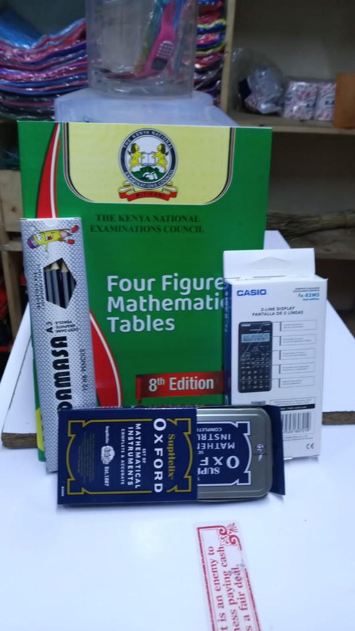 8th edition Mathematics log table, Oxford Set and calculator fx82ms,1box of  pencil+ free 30cm ruler