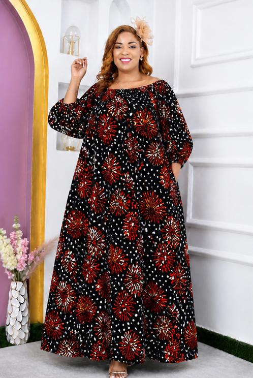 Women Free Size Ankara Maxi Dress Elegant African Print Long Dress Comfortable Loose Fit Fashion Outfit for Casual Wear Parties Church Travel Fits Up to Size 56