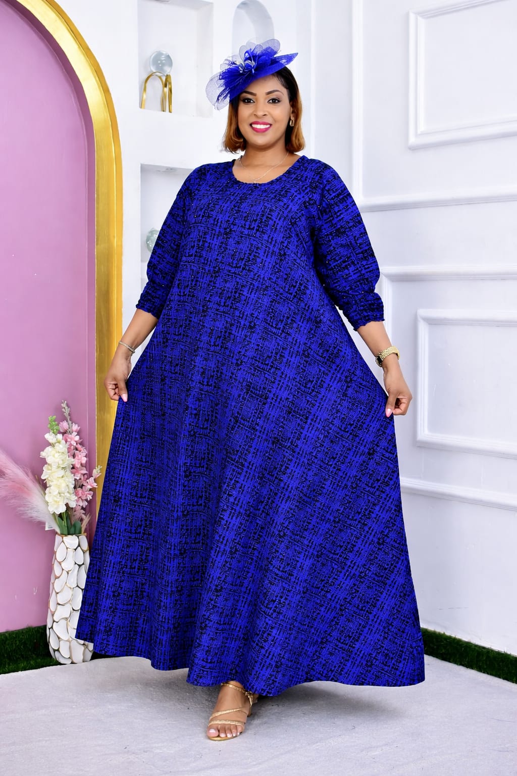 Women Free Size Ankara Maxi Dress Elegant African Print Long Dress Comfortable Loose Fit Fashion Outfit for Casual Wear Parties Church Travel Fits Up to Size 56