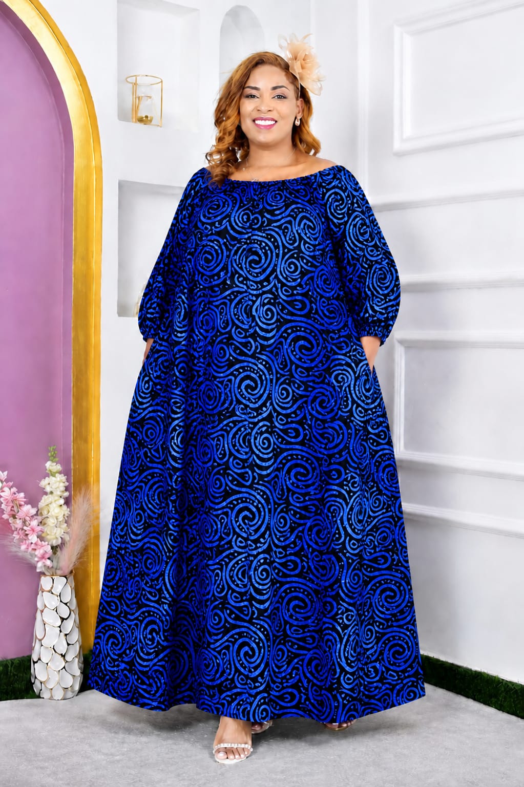 Women Free Size Ankara Maxi Dress Elegant African Print Long Dress Comfortable Loose Fit Fashion Outfit for Casual Wear Parties Church Travel Fits Up to Size 56