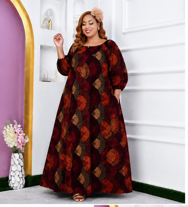 Women Free Size Ankara Maxi Dress Elegant African Print Long Dress Comfortable Loose Fit Fashion Outfit for Casual Wear Parties Church Travel Fits Up to Size 56