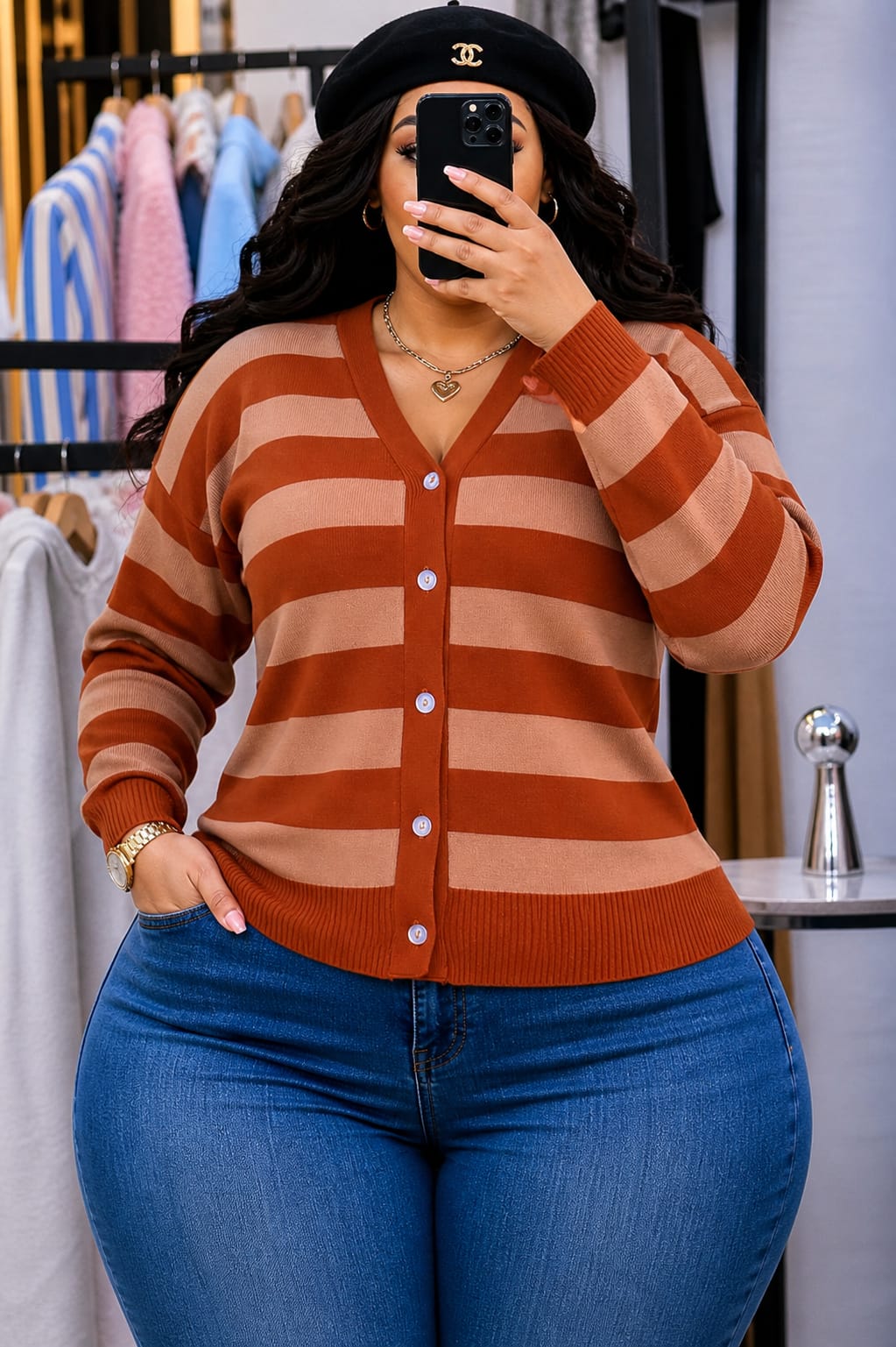 Women’s Striped Turkey Quality Woollen Sweater Long Sleeve Warm Knit Pullover Premium Soft Casual Fashion Sweater for Ladies Winter Wear Size M-2XL Comfortable Stylish Top