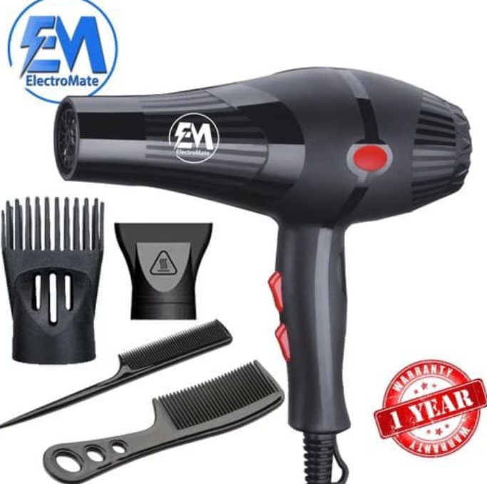 ELECTROMATE PROFESSIONAL HIGH-POWER HAIR DRYER WITH STYLING ACCESSORIES, MULTIPLE HEAT SETTINGS, FAST DRYING TECHNOLOGY AND SALON-QUALITY PERFORMANCE