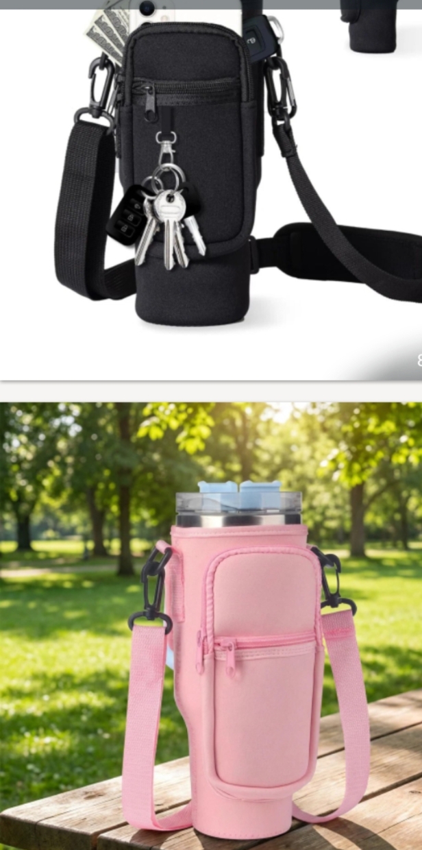 STANLEY CUP BAG WITH WATER BOTTLE CARRIER – CARRY YOUR TUMBLER IN STYLE! FEATURES A SECURE HOLDER, ADJUSTABLE STRAP, AND EXTRA POCKETS FOR YOUR PHONE, KEYS, AND ESSENTIALS. PERFECT FOR TRAVEL.