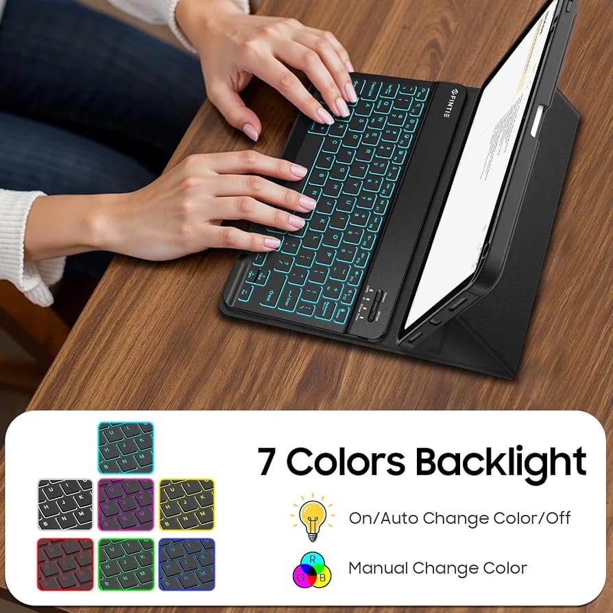 Keyboard Case for iPad (A16) 11th Generation 11 Inch 2025, iPad 10th Generation 10.9 Inch 2022 - Soft TPU Cover with 7 Color Backlight Detachable Bluetooth Keyboard, Black