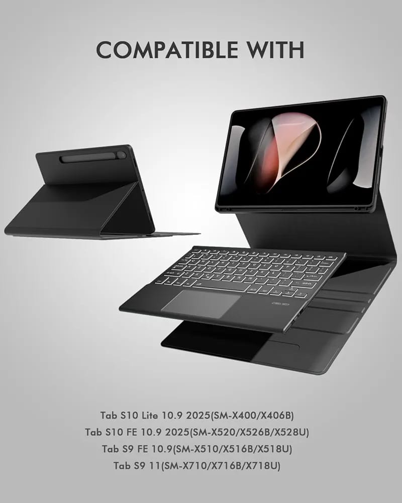 case Keyboard Case with Touchpad for Galaxy Tab S10 FE/S10 Lite/S9 FE 10.9-Inch, Tab S9 11", Detachable Wireless Keyboard Folio Cover with Pencil Holder,