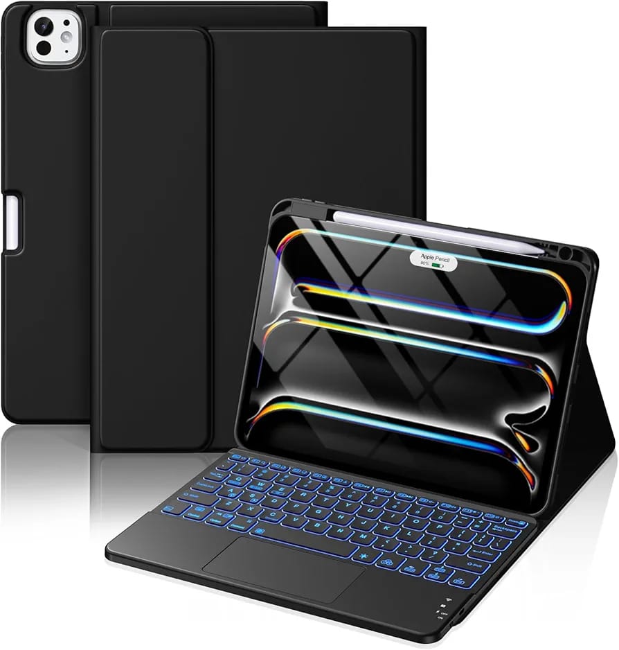 iPad Pro 11-inch Case with Keyboard (M5/M4) - Magnetic Wireless Detachable Keyboard with Multi-Touch Trackpad 7 Colors Backlit Stain Proof Folio Cover for Pro 11 Inch 2025 2024 - Black