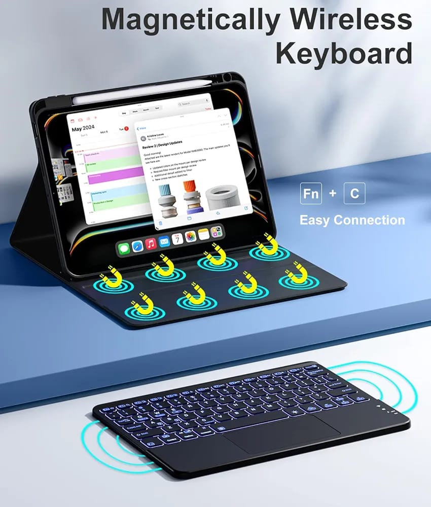 iPad Pro 11-inch Case with Keyboard (M5/M4) - Magnetic Wireless Detachable Keyboard with Multi-Touch Trackpad 7 Colors Backlit Stain Proof Folio Cover for Pro 11 Inch 2025 2024 - Black