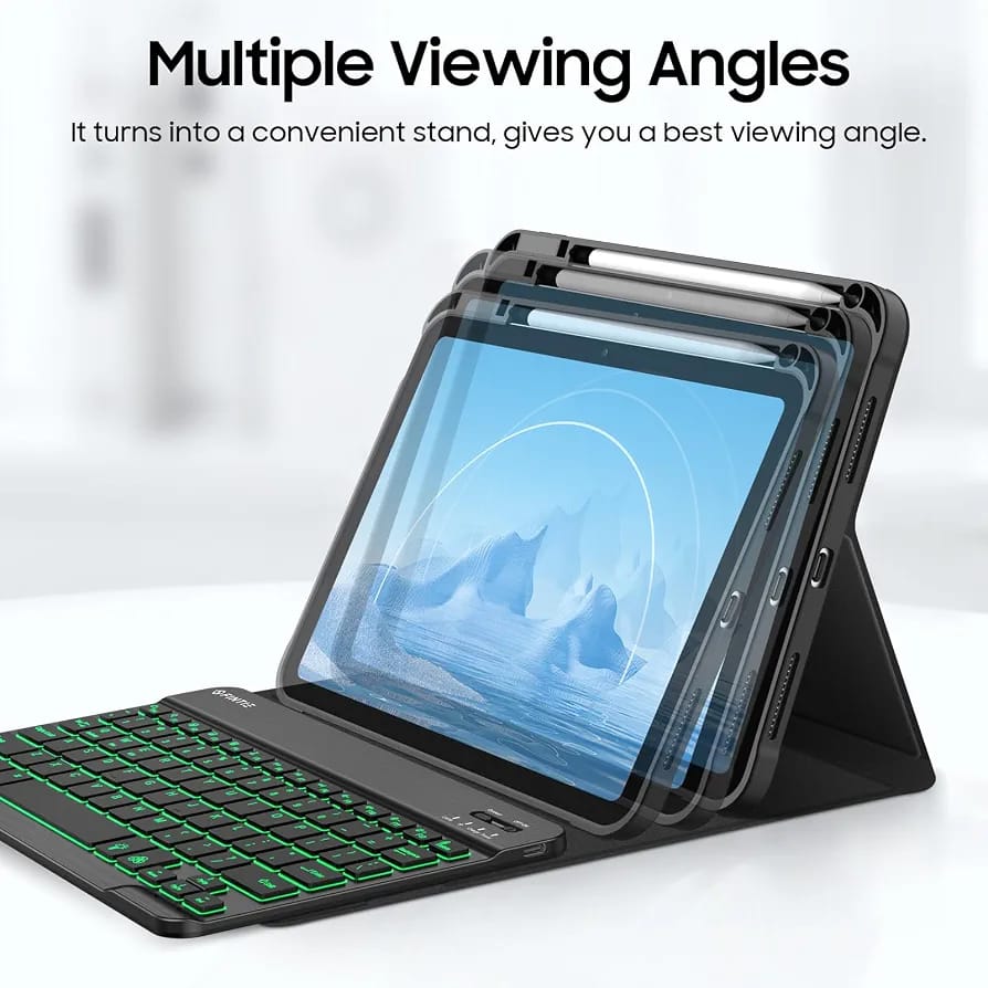 Keyboard Case for iPad (A16) 11th Generation 11 Inch 2025, iPad 10th Generation 10.9 Inch 2022 - Soft TPU Cover with 7 Color Backlight Detachable Bluetooth Keyboard, Black