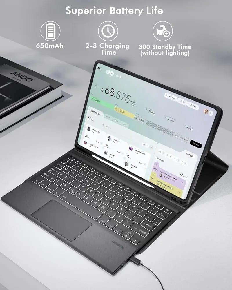 case Keyboard Case with Touchpad for Galaxy Tab S10 FE/S10 Lite/S9 FE 10.9-Inch, Tab S9 11", Detachable Wireless Keyboard Folio Cover with Pencil Holder,