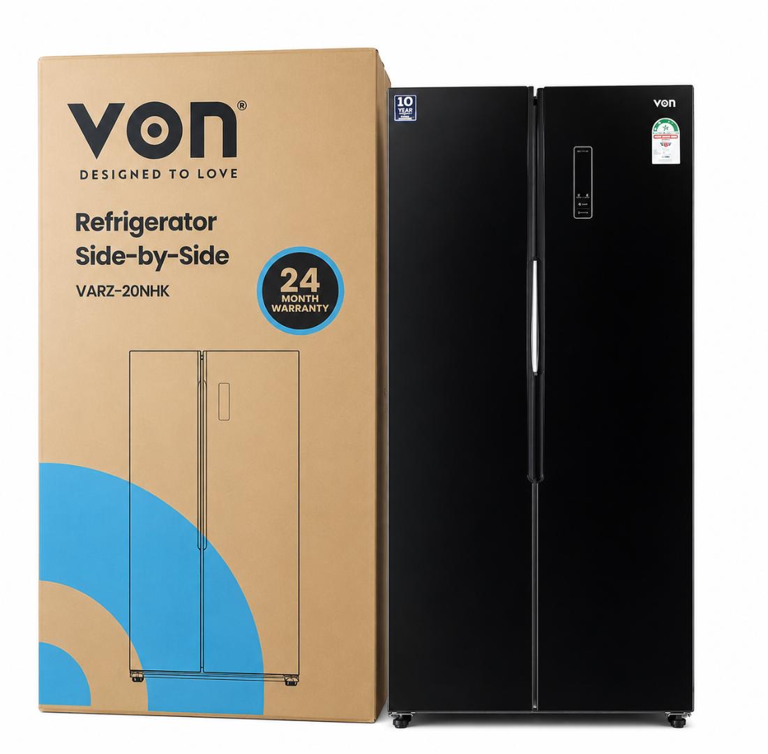 VON Side-by-Side Refrigerator VARZ-20NHK – No Frost, Large Capacity, Energy Saving, Black Finish