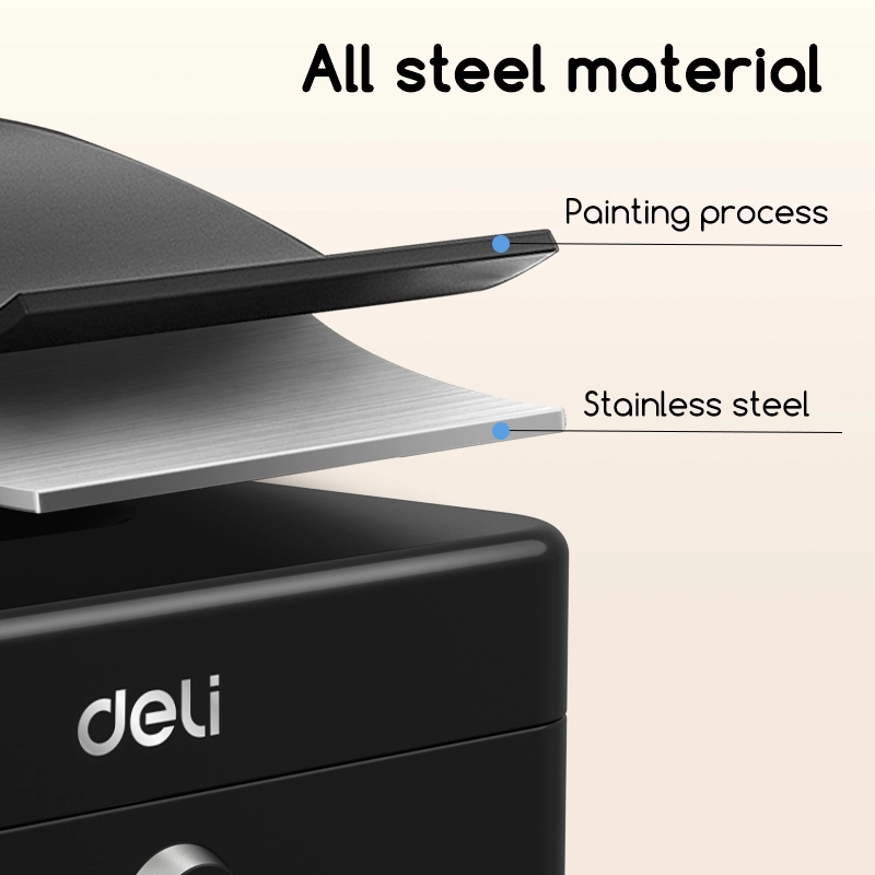 Deli Cash Box with Key Lock - Durable Black Security Safe, Removable Coin Tray, Portable for Home & Office