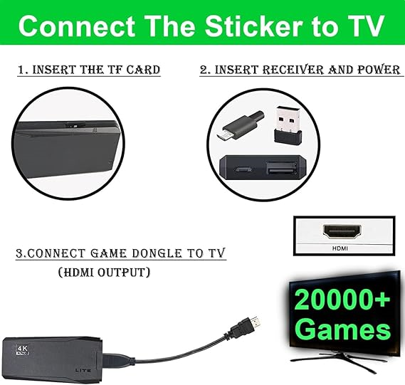 Wireless Retro Game Console,Retro Stick Game,Wireless Retro Play Game Dongle,4K HD Plug and Play Retro Arcade TV Gaming Console with Built-in 9 Emulators,Built in Games