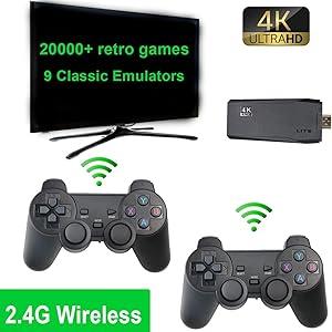 Wireless Retro Game Console,Retro Stick Game,Wireless Retro Play Game Dongle,4K HD Plug and Play Retro Arcade TV Gaming Console with Built-in 9 Emulators,Built in Games