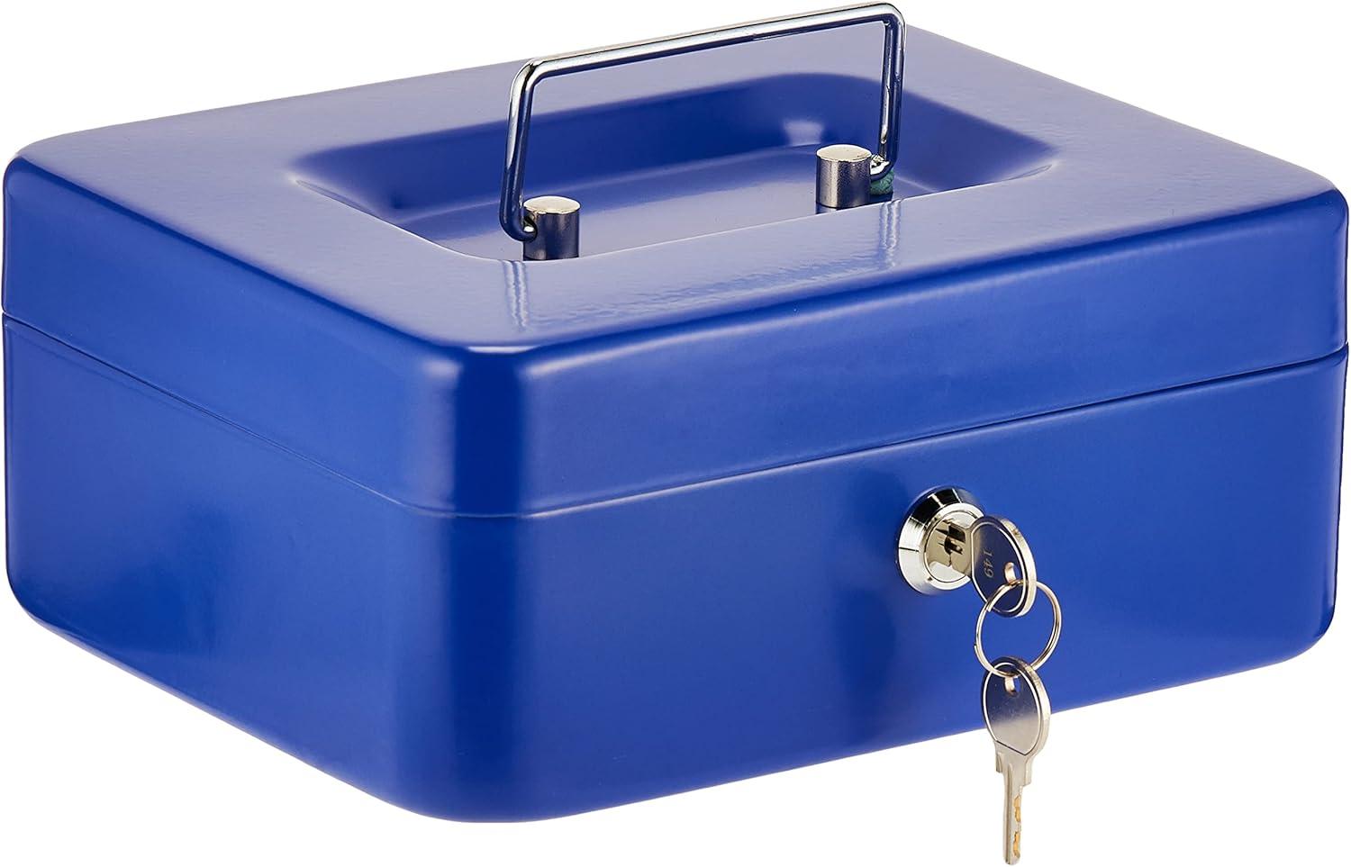 Deli Cash Box with Key Lock - Durable Black Security Safe, Removable Coin Tray, Portable for Home & Office