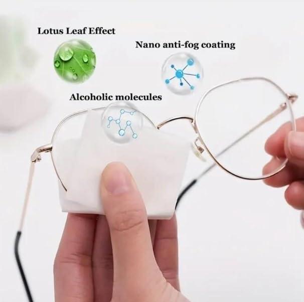 Anti-Fog Wipes for Glasses – Eye Glasses Cleaner Wipes, 100 Pack, Individually Wrapped, Pre-Moistened, Quick-Dry, Scratch-Free for Goggles, Camera, Watch, Lens, Laptop, Phone Screens + Lens Cleaner  L