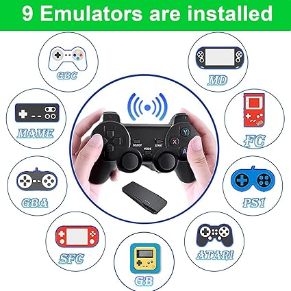 Wireless Retro Game Console,Retro Stick Game,Wireless Retro Play Game Dongle,4K HD Plug and Play Retro Arcade TV Gaming Console with Built-in 9 Emulators,Built in Games