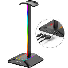 Z8 RGB Headphones Holder with 2 USB Port Desk Gaming Headset Cool Display Holder