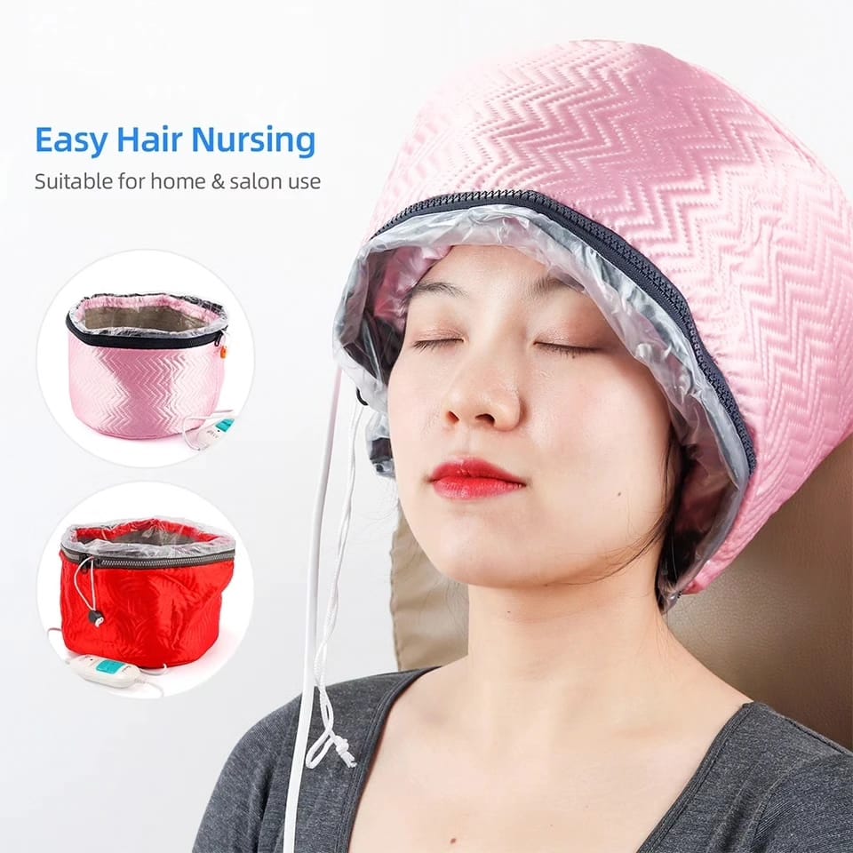 Professional Electric Hair Steamer Thermal Cap with 3-Level Heat Control, Waterproof Inner Lining, Overheat Protection & Detachable Washable Design – Pink (220V)
