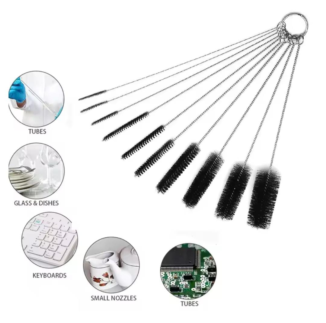10Pcs Multi-Purpose Cleaning Brush Set Bottle Tube Nozzle Cleaning Brushes Fine Bristles Kit for Narrow Openings Hoses Straws and Containers