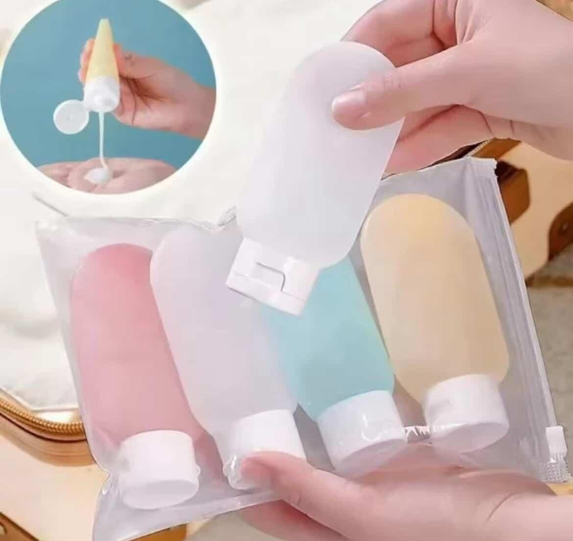 4Pcs Travel Bottle Set 60ml Refillable Silicone Squeeze Bottles Leak Proof Toiletry Containers for Shampoo Lotion Cosmetics Travel Kit