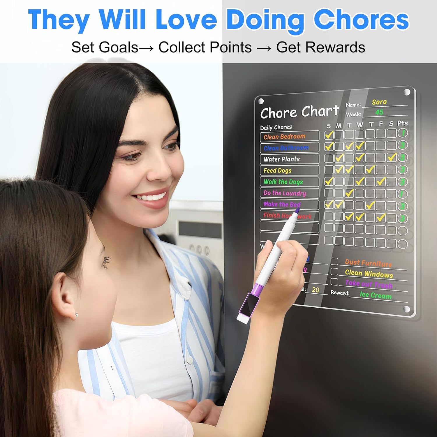 Acrylic Chore Chart Clear Dry Erase Checklist Chore Boars for Family Chores Checklist Reward Chart Responsibility Chart, 12x9'', 2 Boards