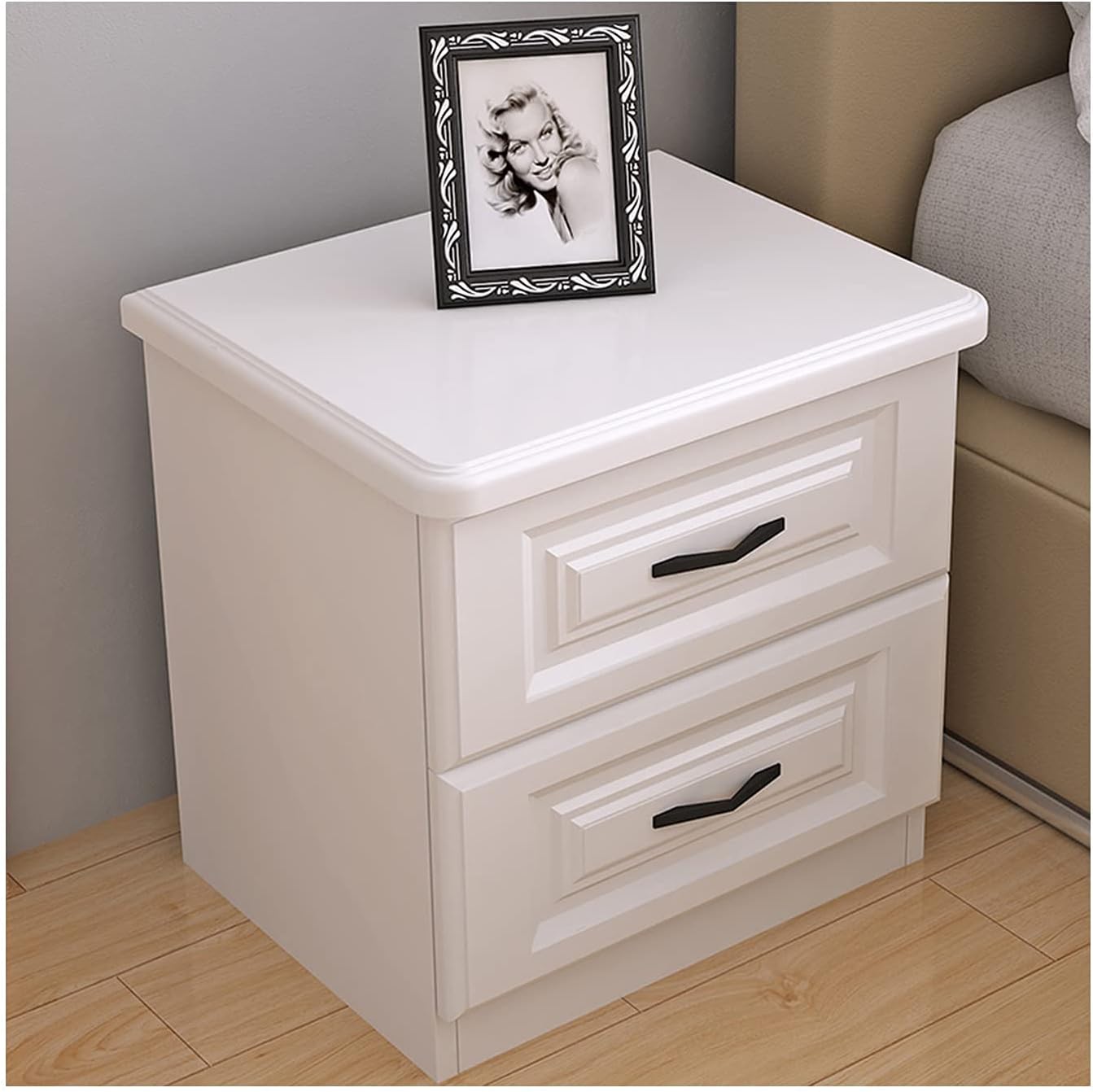 Bedside Table White Simple And Modern Bedroom Storage Cabinet Bedside Table Suitable For Bedroom Side Table With Drawer And Shelf End Table，48x40x49cm.