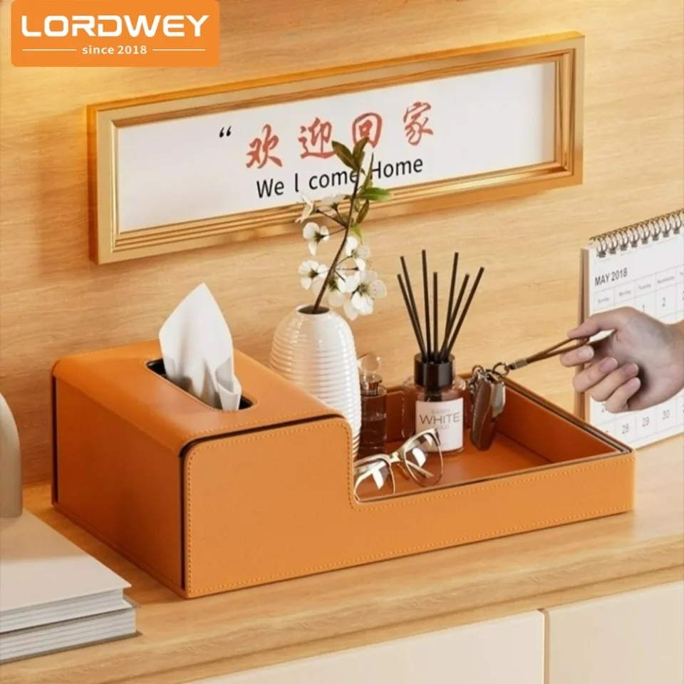 Leather tissue box, living room high-end light luxury desktop, integrated tray, cosmetics, coffee table, remote control, napkin