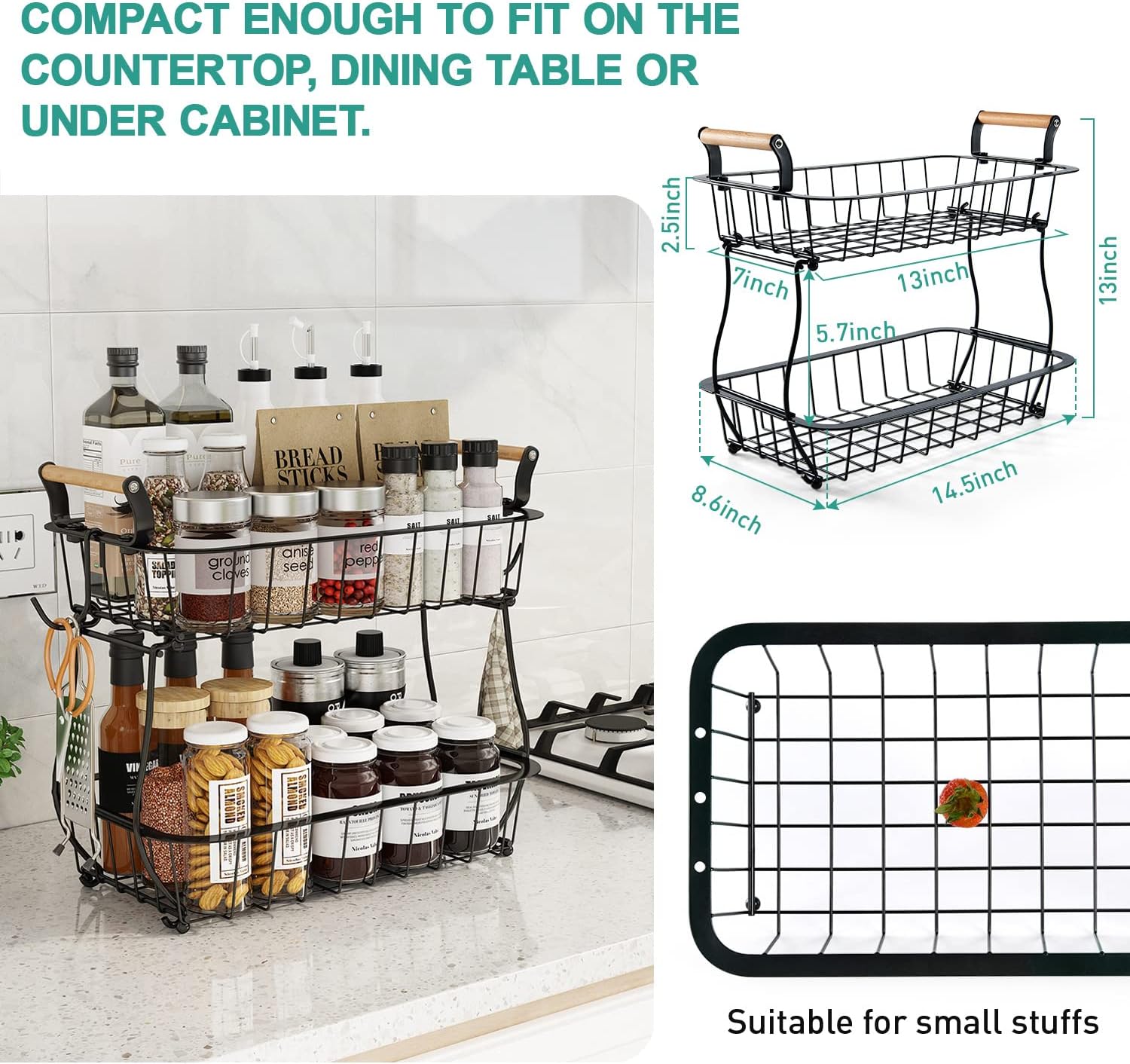 2 Tier Fruit Basket with 2 Banana Hangers, Countertop Fruit Vegetable Basket Bowl for Kitchen Counter Metal Wire Fruits Storage Stand Holder Organizer for Bread Snack Veggies Produce
