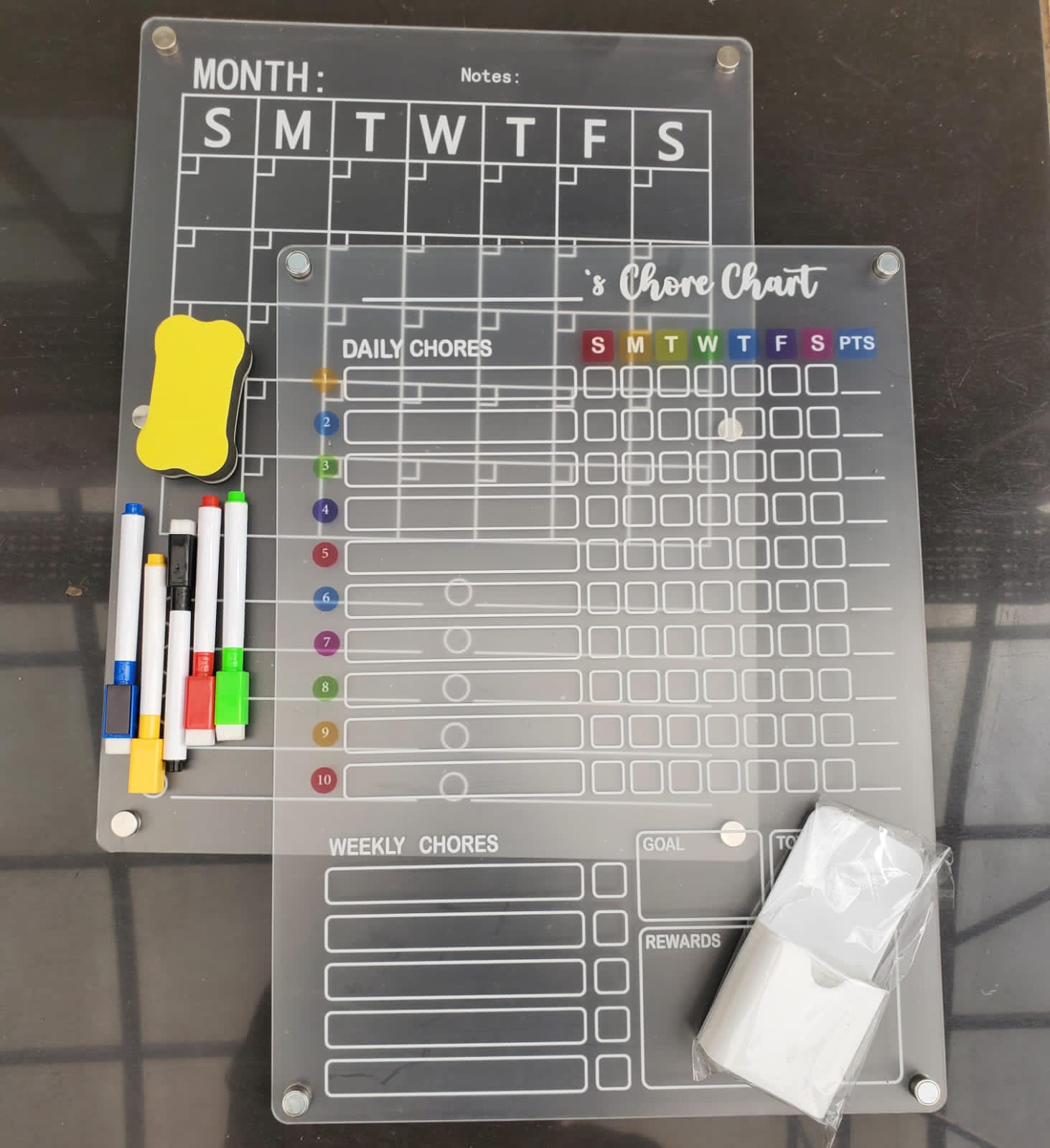 Acrylic Chore Chart Clear Dry Erase Checklist Chore Boars for Family Chores Checklist Reward Chart Responsibility Chart, 12x9'', 2 Boards