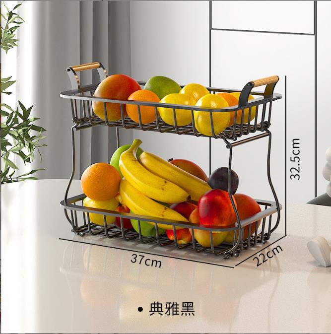 2 Tier Fruit Basket with 2 Banana Hangers, Countertop Fruit Vegetable Basket Bowl for Kitchen Counter Metal Wire Fruits Storage Stand Holder Organizer for Bread Snack Veggies Produce