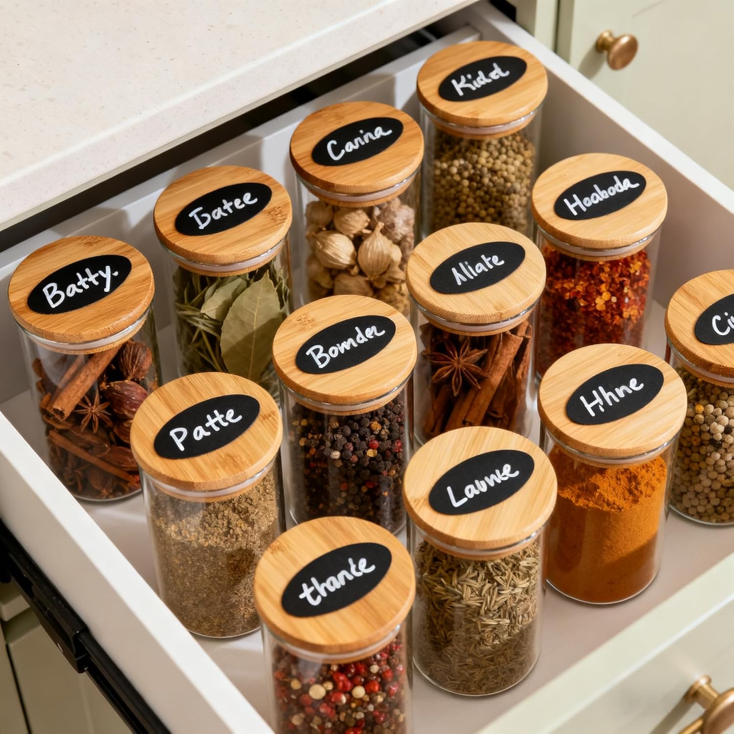 Glass Spice Jars with Bamboo Lids 6 Pack, 150ml Empty Spice Containers with lid, Airtight Small Seasoning Jars for Salt, Pepper, Chili Powder, Sugar, Loose Tea Storage