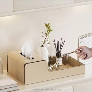 Leather tissue box, living room high-end light luxury desktop, integrated tray, cosmetics, coffee table, remote control, napkin