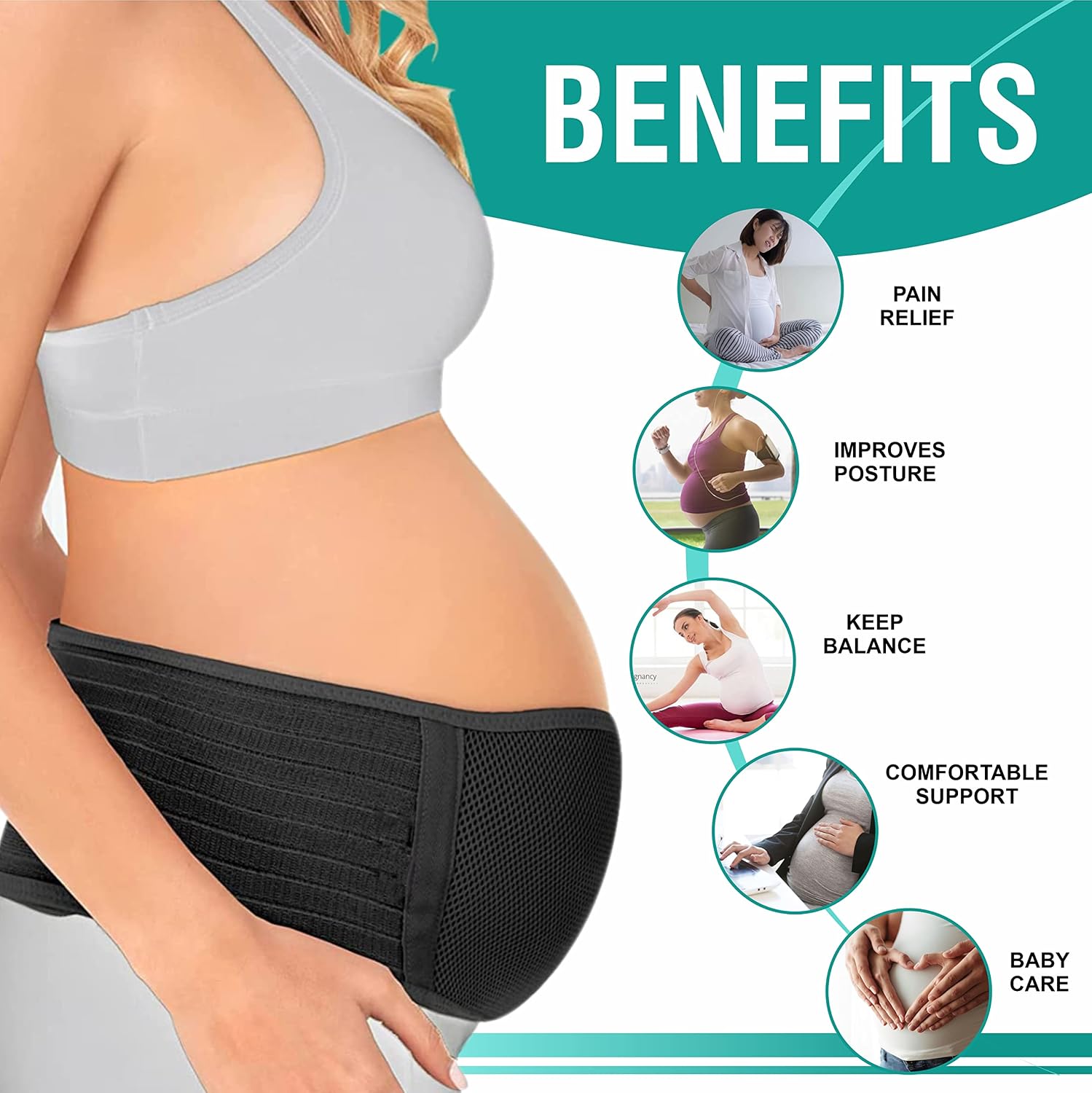 Maternity Belly Support Belt For Pregnancy (Black)
