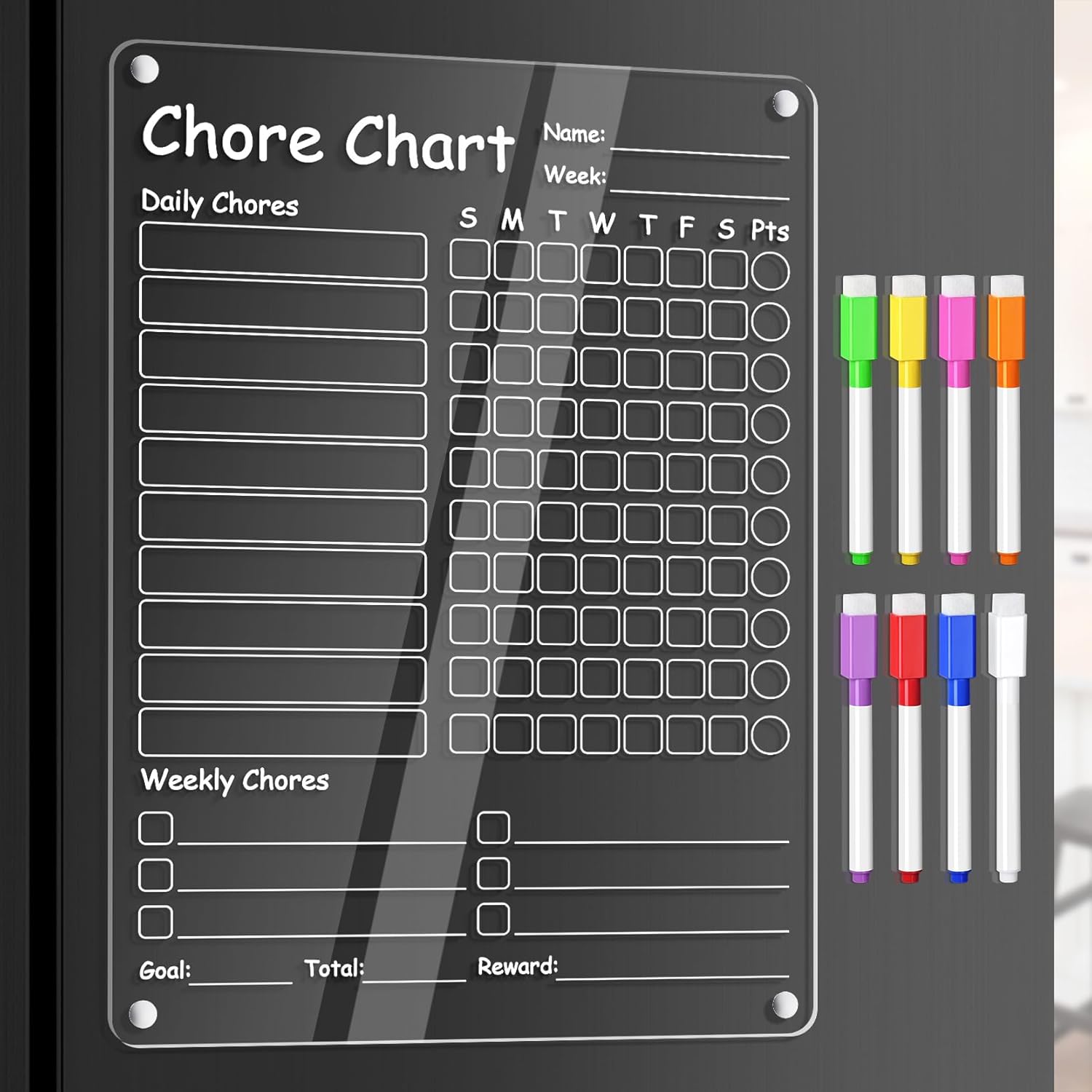 Acrylic Chore Chart Clear Dry Erase Checklist Chore Boars for Family Chores Checklist Reward Chart Responsibility Chart, 12x9'', 2 Boards