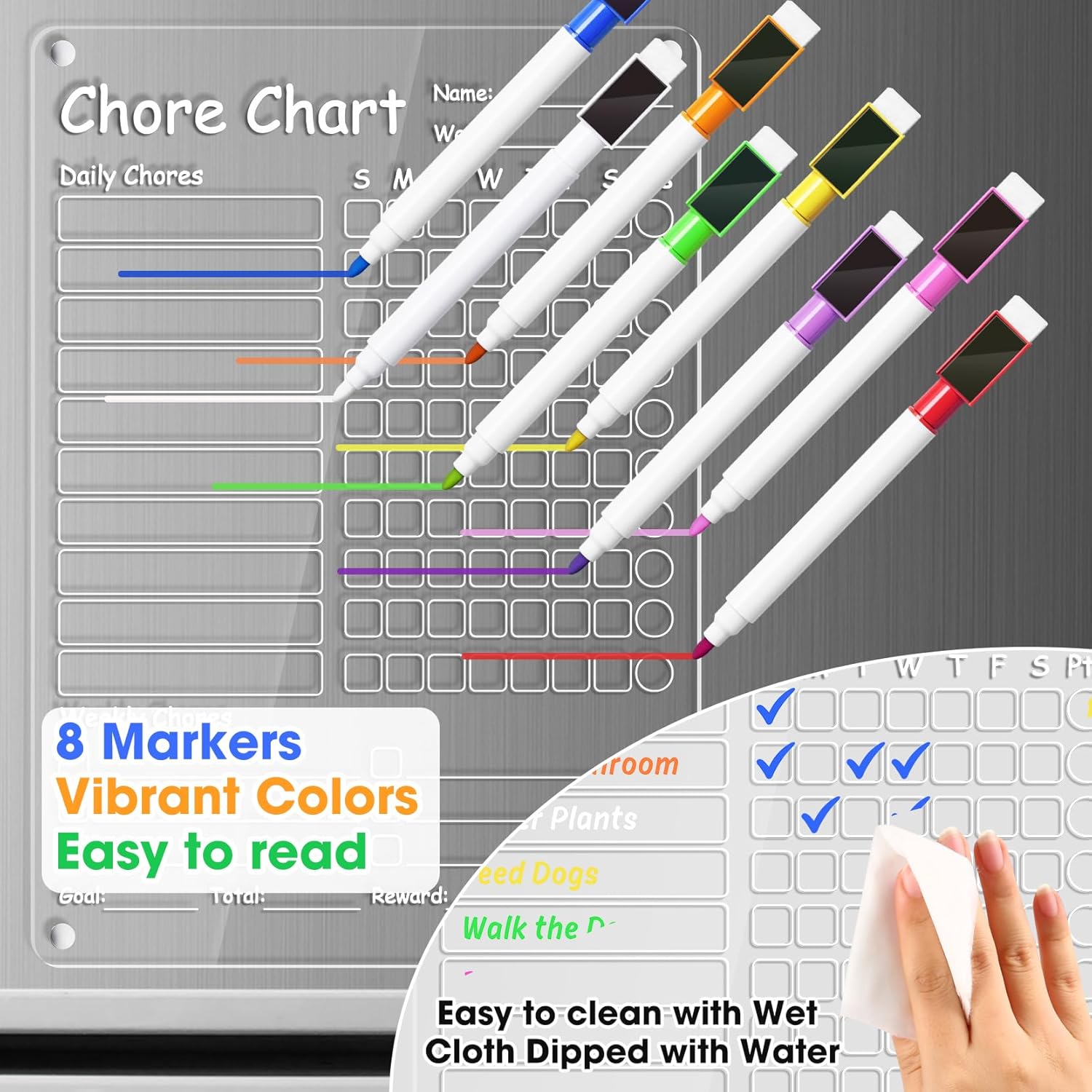 Acrylic Chore Chart Clear Dry Erase Checklist Chore Boars for Family Chores Checklist Reward Chart Responsibility Chart, 12x9'', 2 Boards