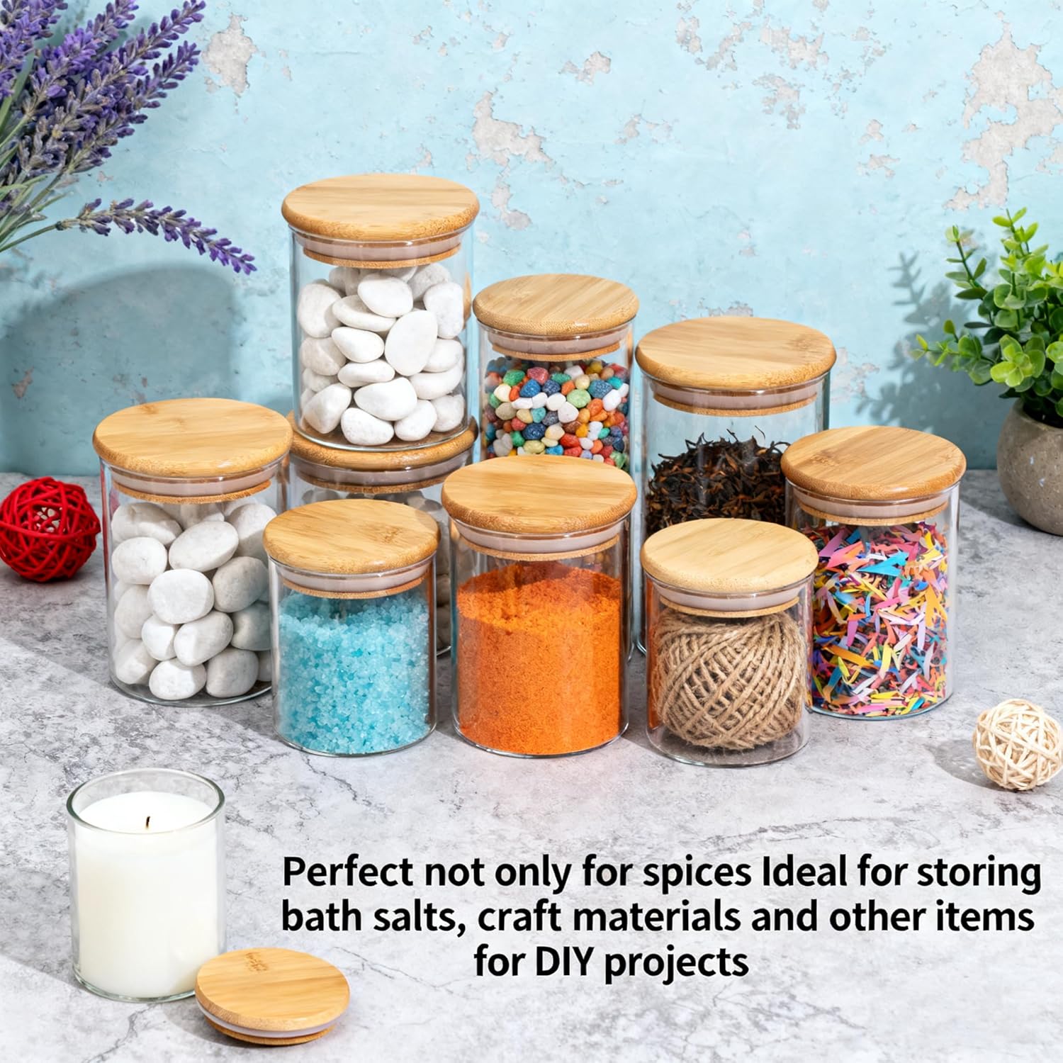 Glass Spice Jars with Bamboo Lids 6 Pack, 150ml Empty Spice Containers with lid, Airtight Small Seasoning Jars for Salt, Pepper, Chili Powder, Sugar, Loose Tea Storage