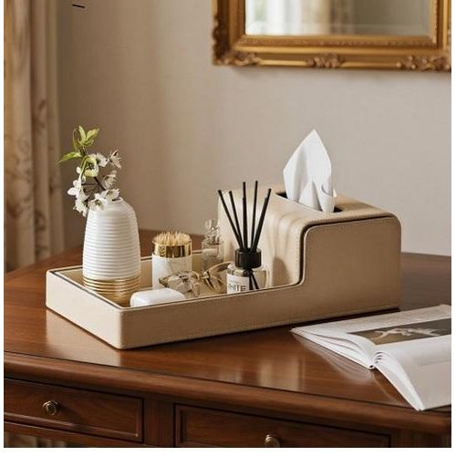 Leather tissue box, living room high-end light luxury desktop, integrated tray, cosmetics, coffee table, remote control, napkin