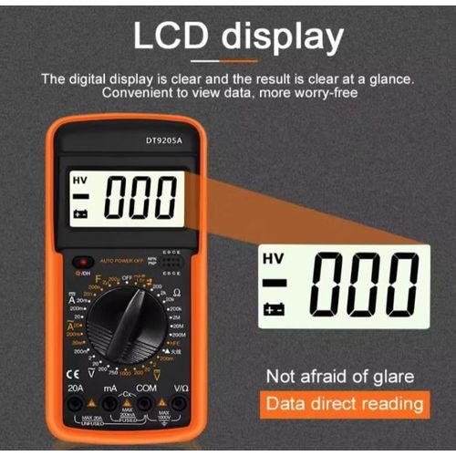 Digital Multimeter AC/DC Voltmeter Ammeter Ohmmeter – LCD Display, 1999 Counts, Resistance Capacitance Diode & Continuity Tester, Electricians & DIY