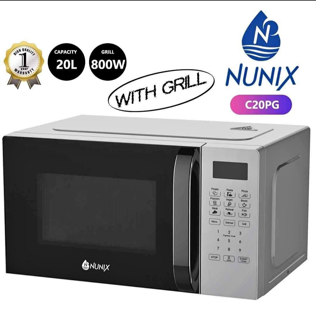 Nunix C20PG 20L Digital Microwave Oven with Grill – 800W, 10 Power Levels, 6 Auto-Cook Menus, Child Lock, Glass Turntable