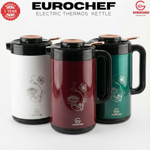 Eurochef EC-K53 3.5L 2-in-1 Electric Thermos Kettle & Cordless Water Boiler – Auto Shut-Off, 5–6Hr Heat Retention, Floral Design, White Red Green