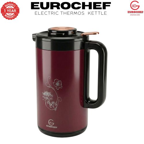 Eurochef EC-K53 3.5L 2-in-1 Electric Thermos Kettle & Cordless Water Boiler – Auto Shut-Off, 5–6Hr Heat Retention, Floral Design, White Red Green