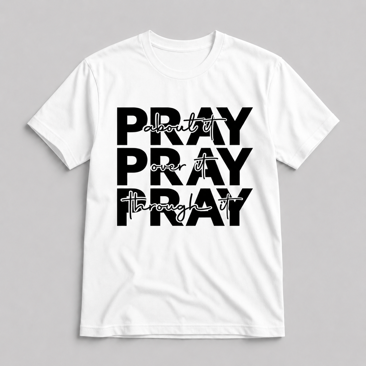 Share this product



TSHIRTS KE "Pray About It, Pray Over It, Pray Through It" Black Cotton Tee