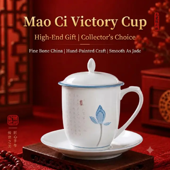 Liling Mao Porcelain Victory Cup
State-level underglaze color porcelain made for national leaders, classic official office mug with red cultural value, durable and food-safe.