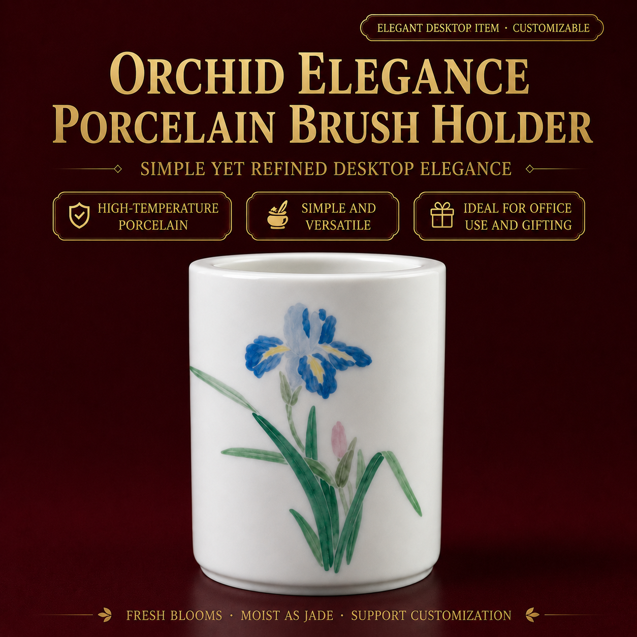 Chinese ceramic brush pots are classic traditional stationery. Crafted from fine porcelain, they feature elegant hand-painted landscapes, flowers or Chinese patterns. Smooth, durable and full of orien