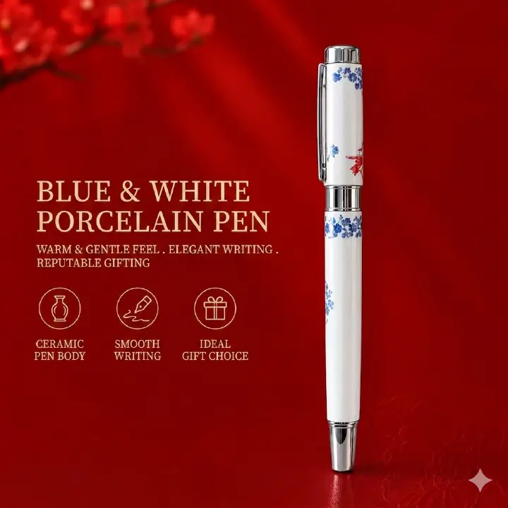 It is a traditional Chinese calligraphy tool with a delicate ceramic handle. The smooth ceramic grip is comfortable to hold and durable for long-time writing.