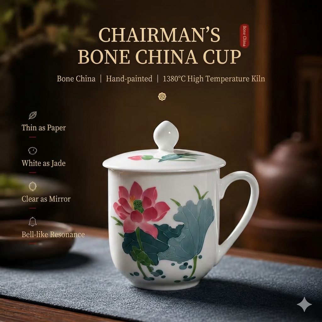 Originated in Liling, China, this official porcelain cup is specially crafted for state conferences and diplomatic receptions. Made of high-white underglaze colorful porcelain, it features hand-painte