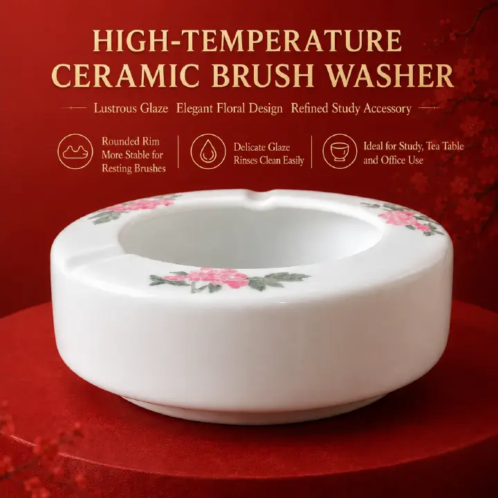 Chinese Ceramic Brush Washer，t is a classic traditional stationery for Chinese calligraphy and ink painting. Handcrafted from fine porcelain with smooth glaze, it is used to rinse ink off writingbrush